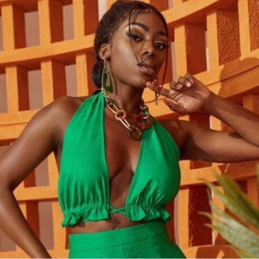 Green cross cross halter top